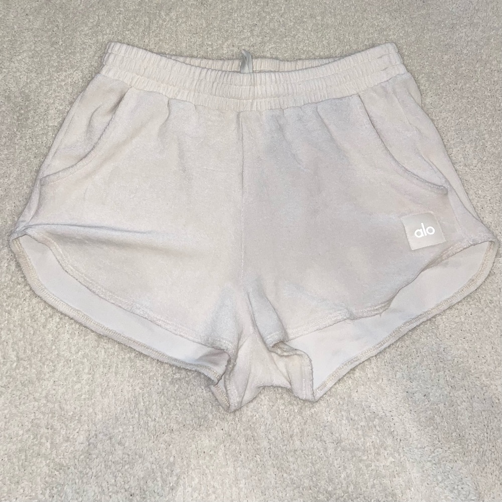 Alo white terry shorts